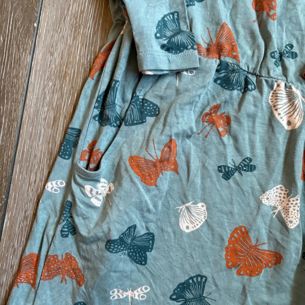 Soft Gallery Butterfly Print Long Sleeve Dress Girls Size 10Y Blue Elastic Waist